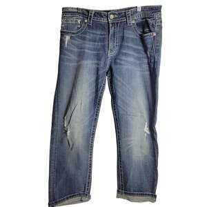 Miss Me blue denim capris length jeans Distressed Boyfriend style no JB5778P
